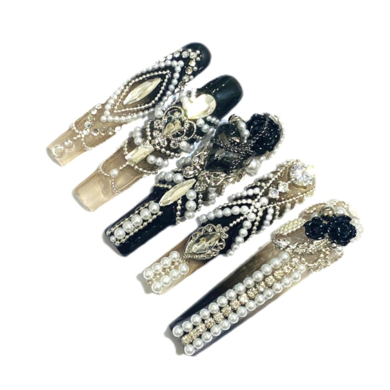 Starlit Noir Handmade Square Nails-H010