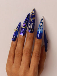 Blue high-end full diamond manicure【S42-1088】