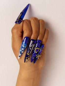 Blue high-end full diamond manicure【S42-1088】