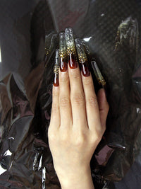 Coffee glaze full diamond manicure H020