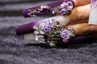 Purple rose carved Nails【H43-1126】
