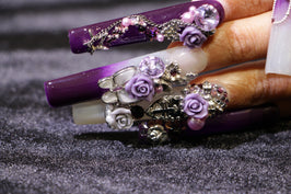 Purple rose carved Nails【H43-1126】
