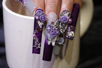 Purple rose carved Nails【H43-1126】