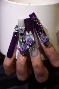 Purple rose carved Nails【H43-1126】