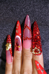 Red tip diamond Nails【S43-1135】
