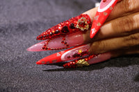 Red tip diamond Nails【S43-1135】