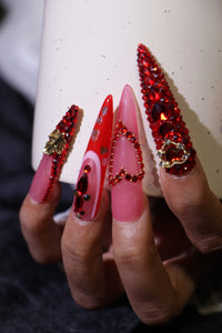 Red tip diamond Nails【S43-1135】