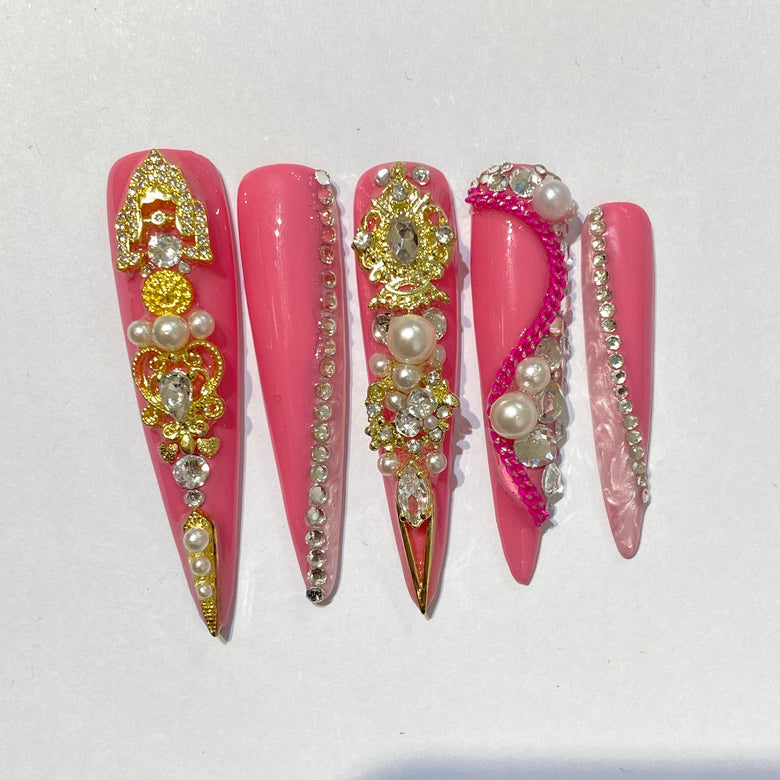 pink pearl Nails【S43-1131】